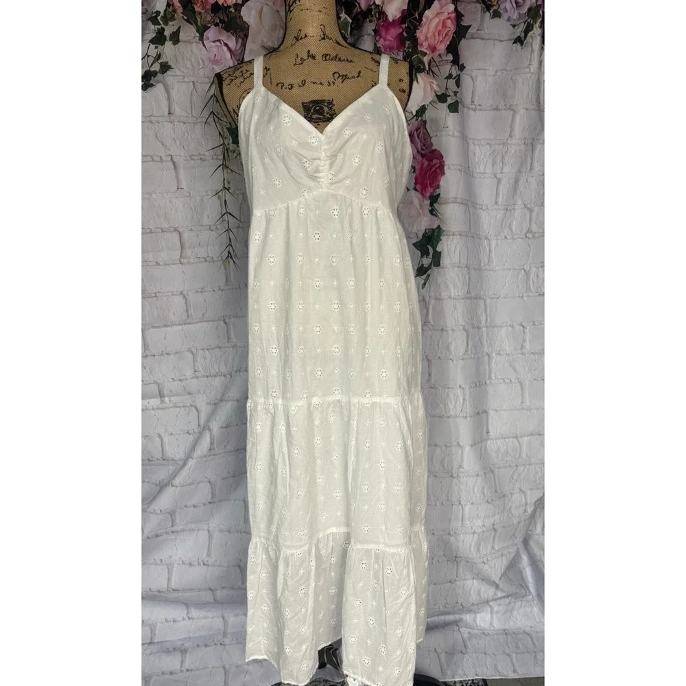Ophelia Roe White Eyelet‎ Prairie Midi Dress Cottagecore Coquette XL - Picture 3 of 13